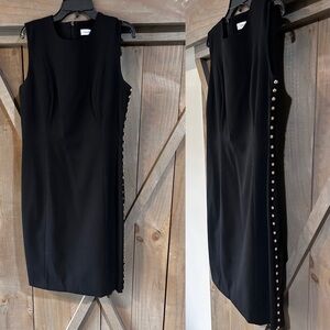 Calvin Klein Black Midi Dress with Gold Button Detail
